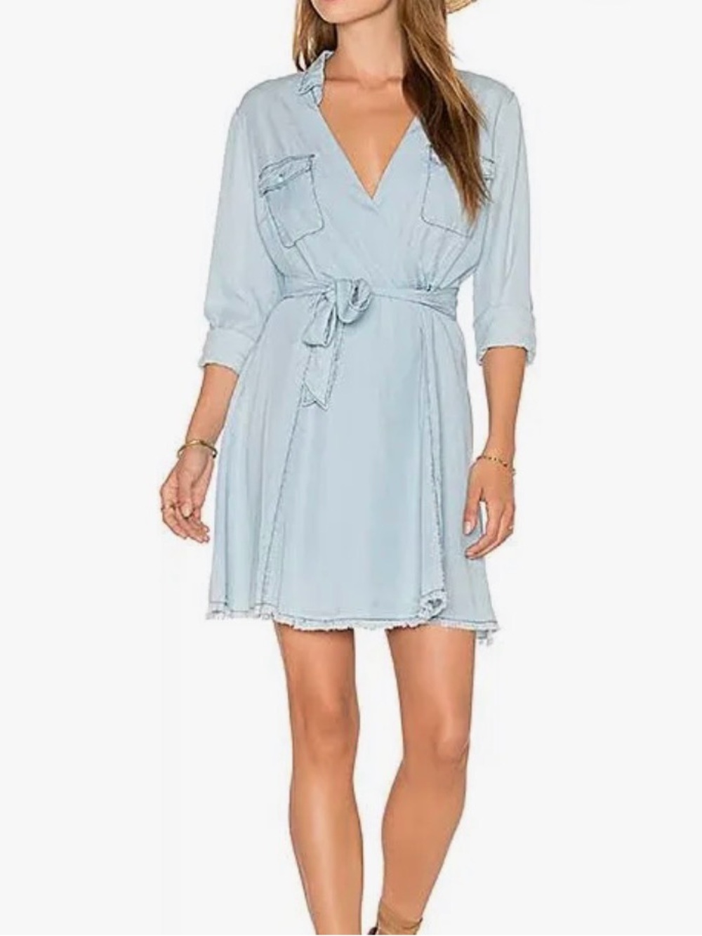 BB Dakota by Steve Madden Light Blue Wrap Denim Jacket with Waist Tie